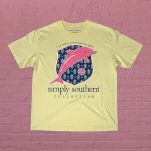 Simply Southern Womens Large TShirt Dolphin Live Simply Dream Big Yellow Pink
